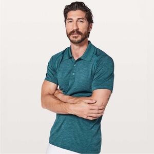 Lululemon Metal Vent Tech Polo Shirt Mens Medium Mystic Green Short Sleeve